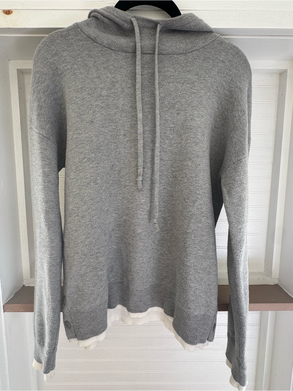 Tahari Gray Crewneck Sweater with Hood